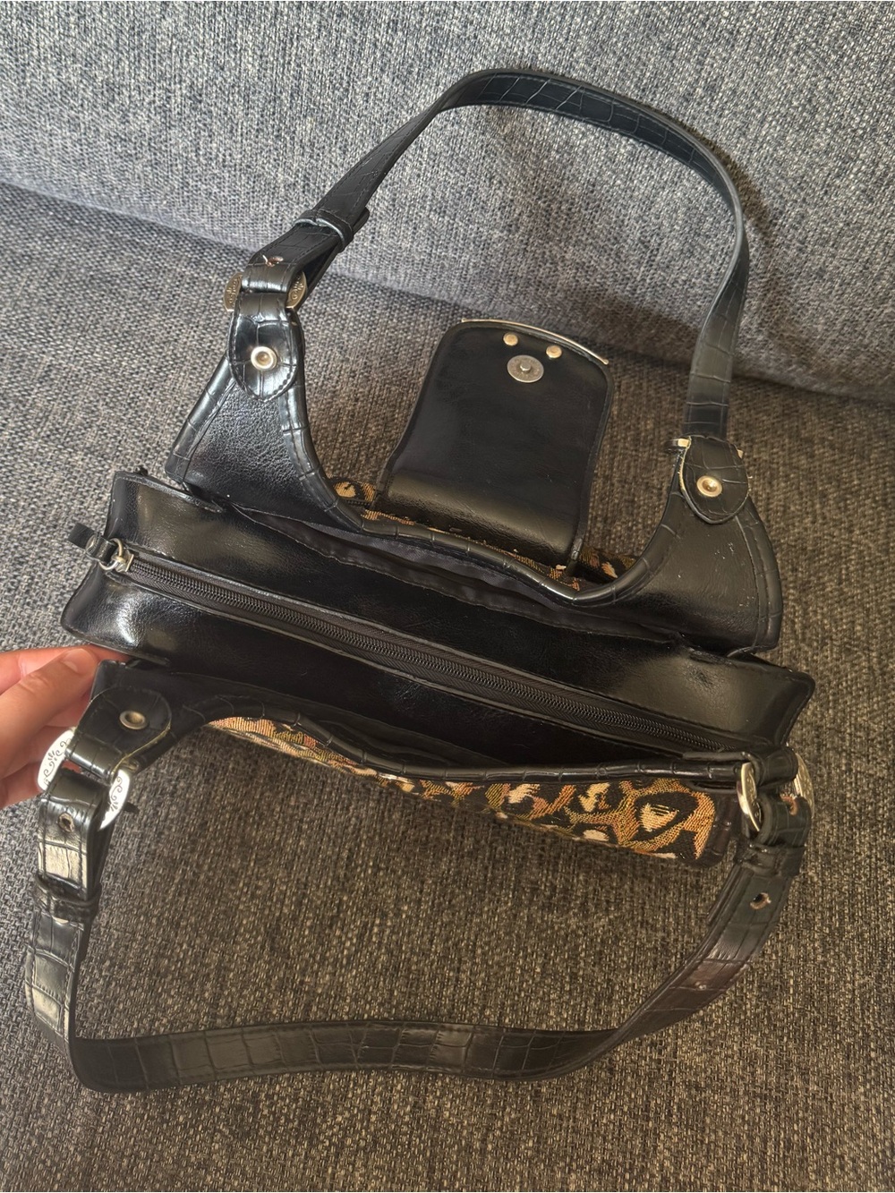Y2K Bueno Leopard Print Shoulder Bag with Black Leather Trim & Butterfly Detail - Picture 8 of 15